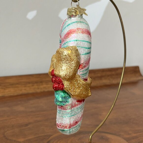 12/25 Blown Glass Candy Cane Ornament Large 5" Peppermint Stick Glitter Holiday - Picture 5 of 12